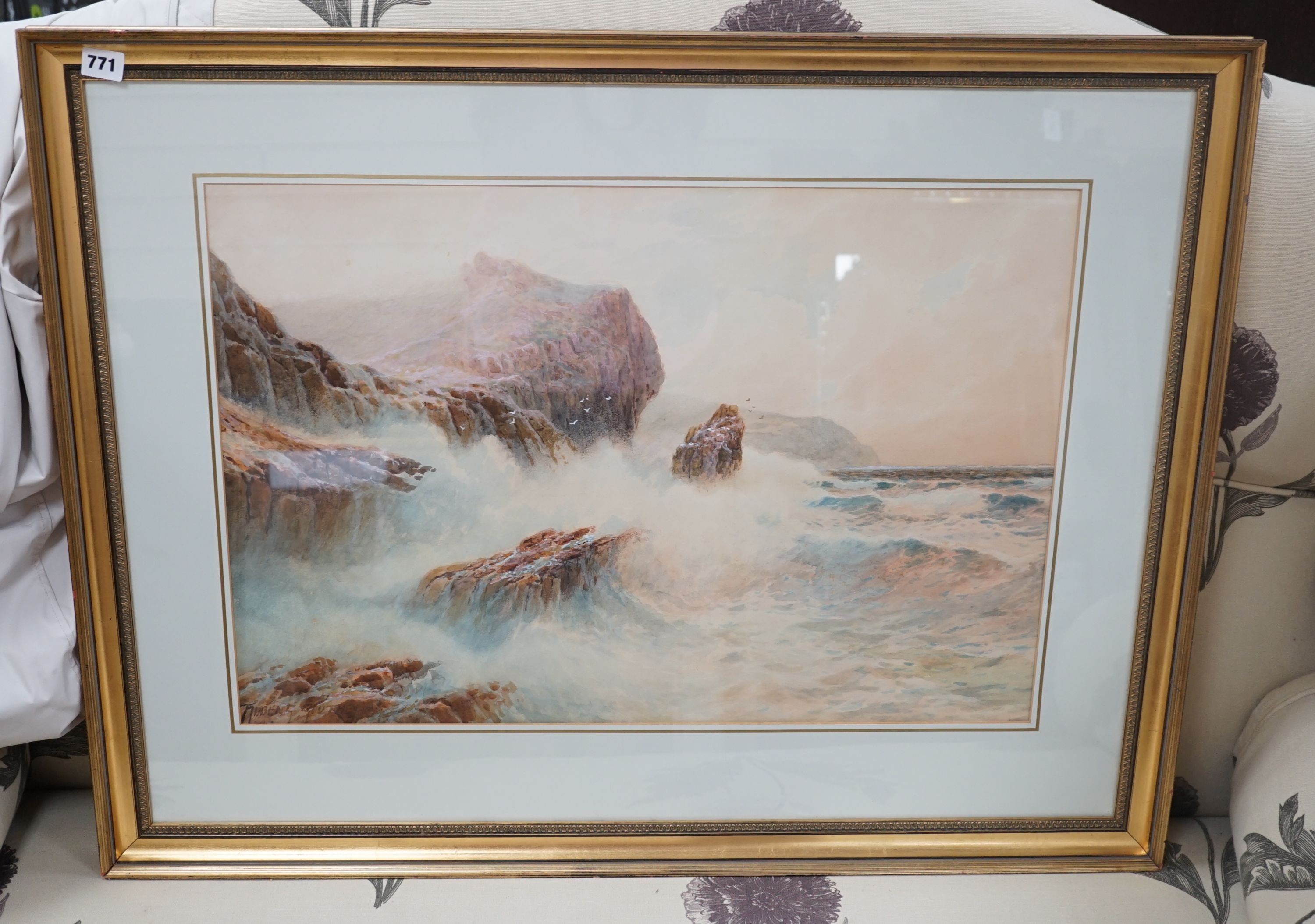Rubens Southey (1881-1933) Waves breaking on rocks, watercolour, signed, 47 x 68.5cm